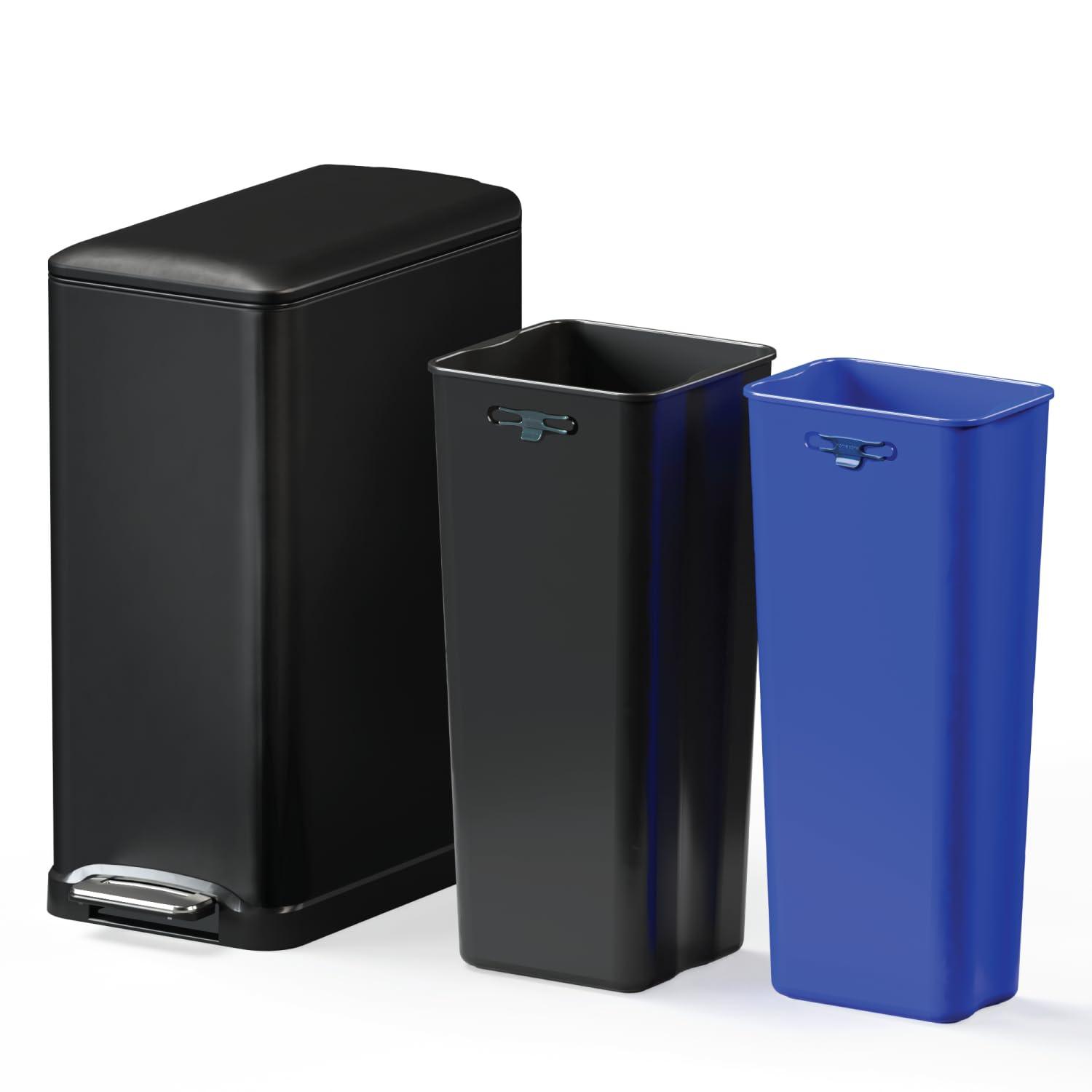 13 Gallon Slim Trash Can with Dual Compartments - 50 Liters Total