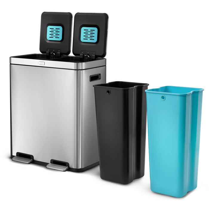 16 Gallon Dual Compartment Trash Can with CleanAura - 60 Liters Total
