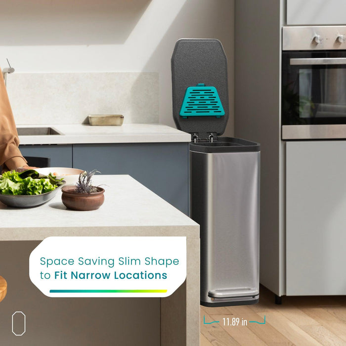 13 Gallon Slim Kitchen Trash Can with CLEANAURA, 50 Liters - Home Zone Living