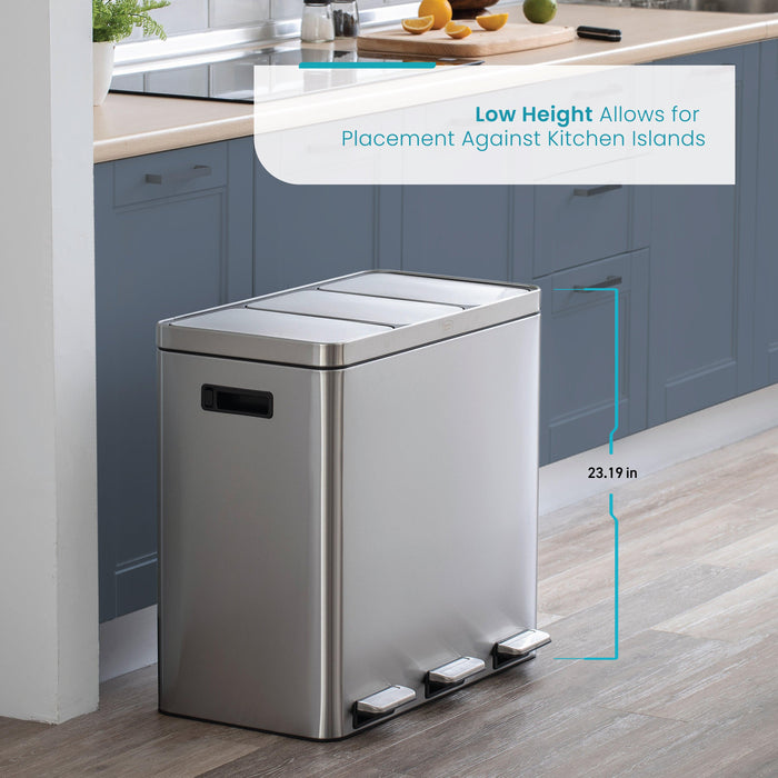 16 Gallon Kitchen Trash Can with 3 Compartments for 60 Liter Total Capacity - Home Zone Living